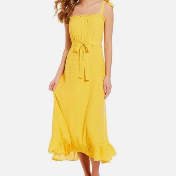 a loves a Dresses & Skirts - A loves A yellow polka dot maxi dresss with bow strap details sz M (NWT)
